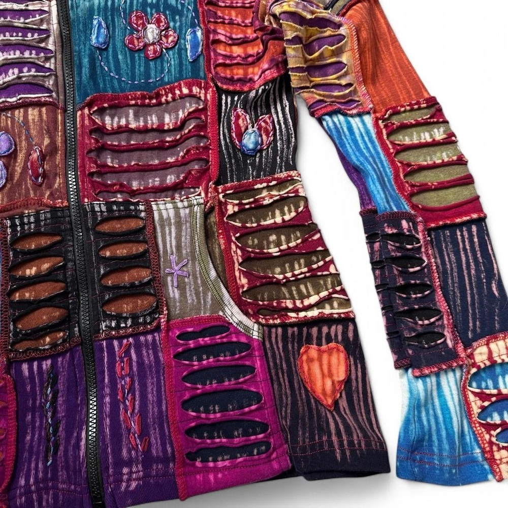 Y2k Tie-Dye Patchwork Embroidered Zip-Up Hoodie - image 4